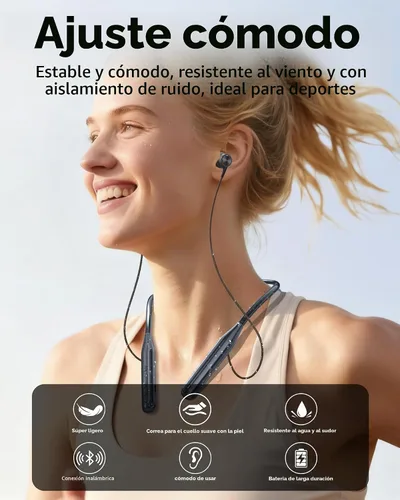 Vista 3 de ZXQ Auriculares Bluetooth con banda para el cuello, auriculares inalámbricos alrededor del cuello con micrófono, modos 6EQ, 35 horas de tiempo
