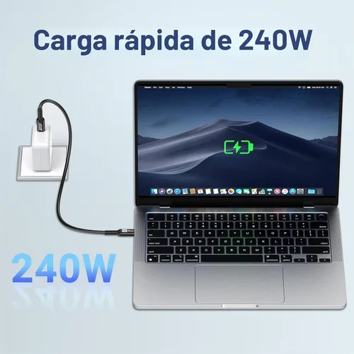 Vista 2 de Cable USB C de carga rápida de 240 W (1.5 pies, 2 paquetes) Cable Cable de carga USB C a USB C, cable USB C pd compatible con PD3.1, QC 4.0, FCP