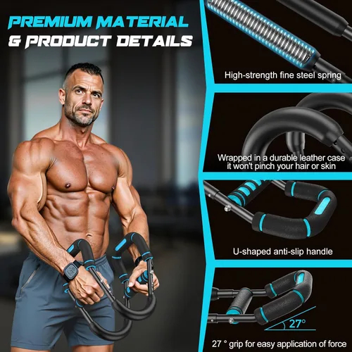 Vista 4 de Twister Arm Trainer for Men, Chest Workout Equipment 5-Level Adjustable (40-130lb) with Ergonomic 27° Targets Biceps/Clip/Thigh, Portable Exerciser