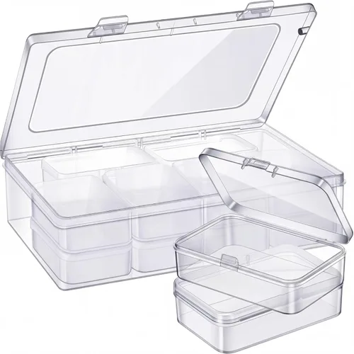 Vista 9 de Caja organizadora de plástico transparente de 12 piezas con pestillo de cierre hermético, mini contenedores de almacenamiento pequeños, estuches
