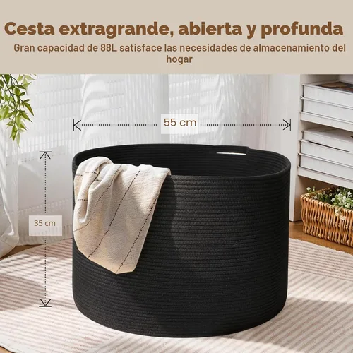 Vista 3 de MEGASKET Cesta grande de manta negra, 22 x 22 x 14 pulgadas, contenedor de cuerda tejida para almacenamiento, caja de almacenamiento de juguetes