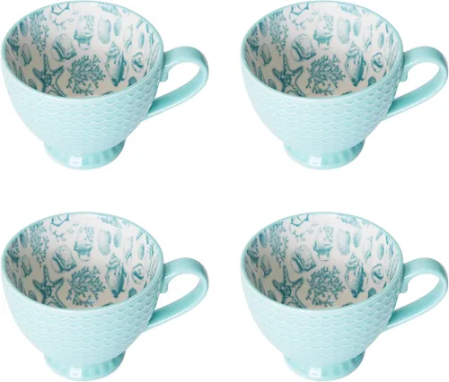 Vista 5 de Pfaltzgraff Venice - Juego de vajilla de gres de 16 piezas, servicio para 4, combinación de colores aqua y blanco, duradero y resistente a astillas