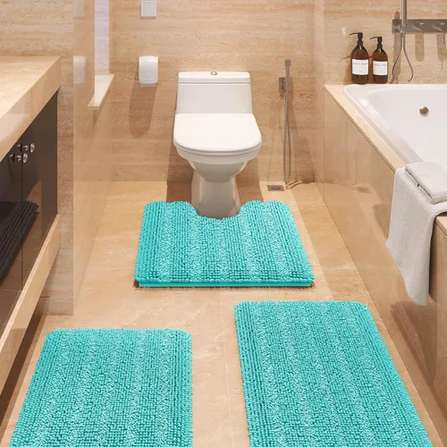 Vista 28 de ACCUMTEK - Juego de alfombras de baño a rayas beige de 3 piezas, ultrasuaves, antideslizantes de chenilla, alfombras de baño mullidas y absorbentes