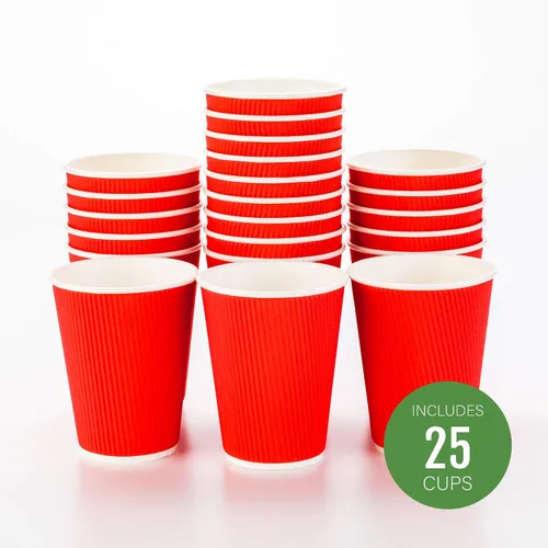 Vista 2 de Tazas para café de papel aislado, pared ondulada, kraft, 12 onzas - Caja de 25 unidades - tapas a juego: RWA0360B, RWA0360W, RWA0328LG, RWA0328GR