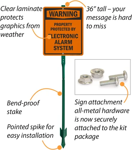 Vista 4 de SmartSign Letrero LawnBoss® con texto en inglés "Warning - Property Protected By Electronic Alarm System" Letrero de aluminio de 10 x 12 pulgadas