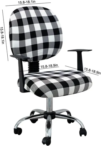 Vista 2 de Fundas para silla de oficina a cuadros blancos y negros, fundas elásticas para silla de oficina, protector de elastano lavable, funda de tela