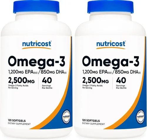 Vista 6 de Nutricost Aceite de Pescado Omega 3 - 2500 mg, 120 cápsulas blandas (40 porciones) - Aceite de pescado, capturado en la naturaleza! 1200 mg EPA 850