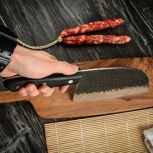 Vista 4 de Cuchillo de carnicero tradicional de 7 pulgadas, cuchillo de chef de acero de alto carbono, cuchillo serbio para cocina, campamento o barbacoa