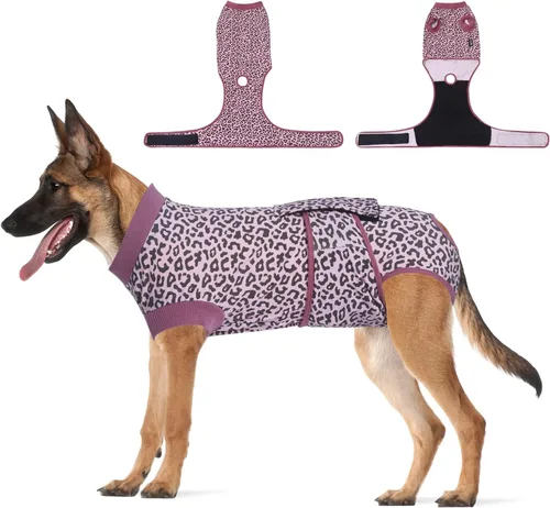 Vista 16 de Jiupety Traje de recuperación para perros ajustable, body para perros para heridas abdominales después de cirugía, collar electrónico sustituto Pink