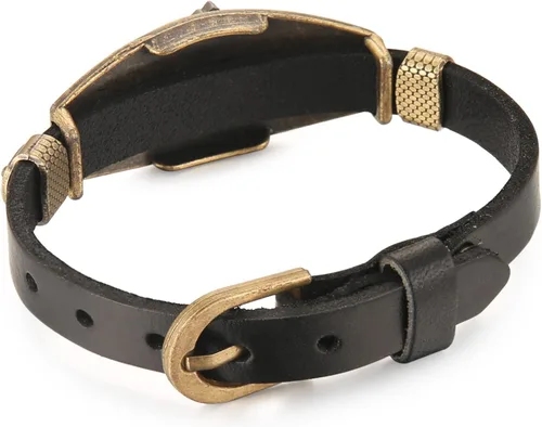 Vista 3 de STWTR Pulsera de cuero de aleación punk para hombre, pulsera de personalidad de moda ajustable negra (Dios me bendiga)