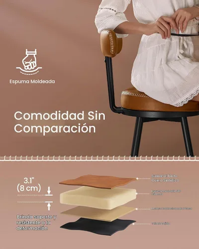 Vista 5 de VASAGLE EKHO Collection - Juego de 2 taburetes de bar, taburetes de bar giratorios de altura de mostrador con respaldo, cuero sintético