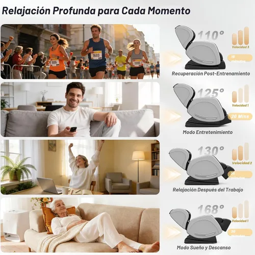 Vista 6 de Megashock SL Track 2026 Silla de masaje de cuerpo completo, silla de masaje de gravedad cero con calor trasero, 12 rodillos fijos, masaje de pies