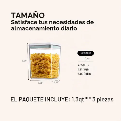 Vista 5 de Contenedores herméticos de almacenamiento de alimentos, 3 recipientes de comida pop con tapas de 1.3 cuartos de galón, apilables con apertura de un