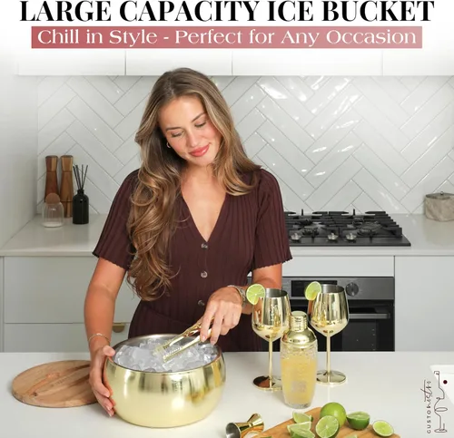 Vista 2 de Gusto Nostro Cubo de hielo aislado de 4.1 L con tapa y pinzas, cubo de hielo de acero inoxidable de doble pared grande, sin BPA para bar
