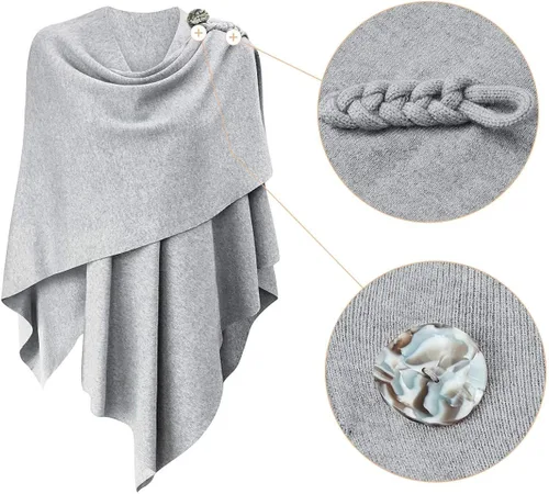 Vista 3 de PULI Suéter tipo poncho para mujer con frente cruzado grande y elegante capa de punto para otoño e invierno