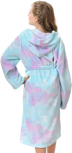 Vista 4 de V.&GRIN Bata de baño de forro polar con capucha para niñas de 3 a 14 años