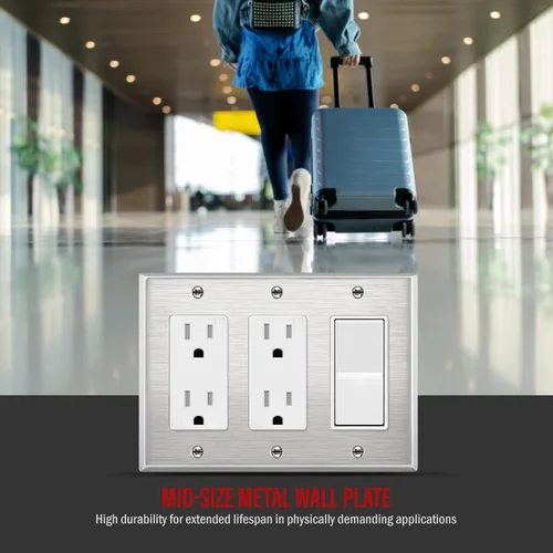 Vista 23 de ENERLITES Placa decorativa doble de metal para interruptor o receptáculo, placa de pared de acero inoxidable, resistente a la corrosión