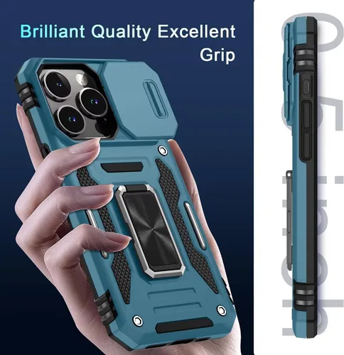 Vista 52 de DEERLAMN Funda para iPhone Xs Max con funda deslizante para cámara + protector de pantalla, soporte giratorio de anillo de grado militar a prueba
