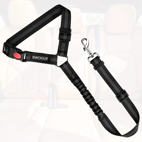 Vista 2 de BWOGUE Arnés de cinturón de seguridad para mascotas, cinturón de seguridad ajustable para reposacabezas de coche, arnés de cinturón de seguridad