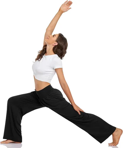 Vista 4 de UEU Pantalones deportivos informales, de cintura alta, pierna ancha, de ajuste holgado, para yoga, descanso, atléticos, con bolsillos, para mujer