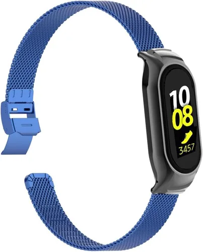 Vista 11 de Correa de reloj de metal compatible con Samsung Galaxy Fit2 SM-R220 de acero inoxidable con marco de bisel protector con diseño de malla
