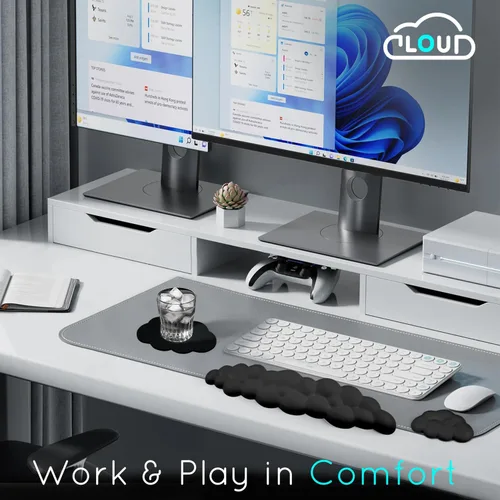 Vista 5 de Reposamuñecas Cloud para teclado de computadora con base antideslizante, extensión ergonómica de espuma viscoelástica para muñecas para escritura