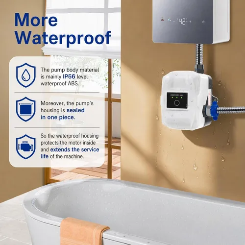 Vista 3 de Bomba de refuerzo de agua, bomba de presión de 24 V y 150 W, bomba de ducha silenciosa de 30-40 dB con control automático, impermeable IP56, motor