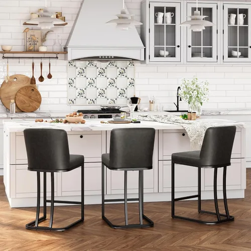 Vista 17 de ALPHA HOME Taburetes de mostrador con respaldos, taburetes de bar de 24 pulgadas para isla de cocina, silla de bar tapizada de piel sintética