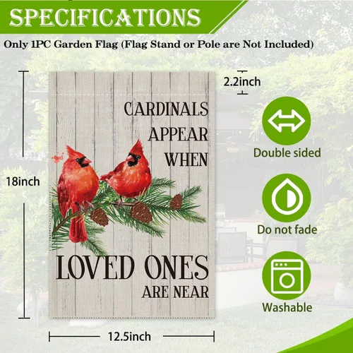 Vista 2 de Hafhue Cardinals Appear When Loved Ones Are Near Welcome - Bandera de jardín de doble cara de 12 x 18 pulgadas, bandera de decoración de césped