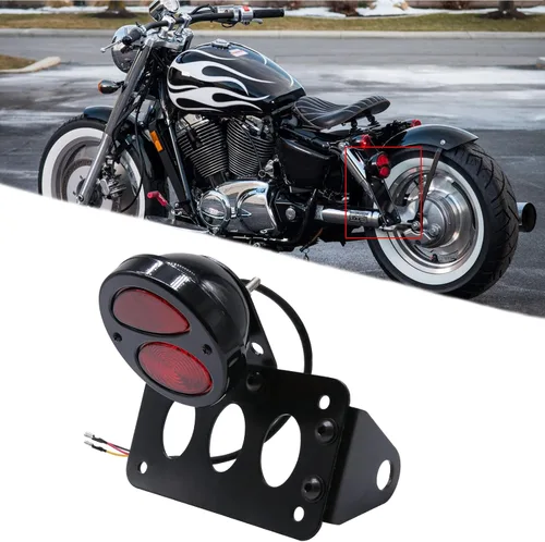 Vista 2 de Rich Choices Luces traseras de motocicleta con soporte lateral para placa de matrícula, luces de freno integradas, luz de parada impermeable