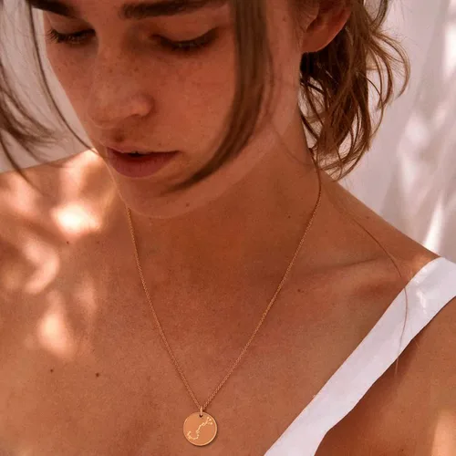Vista 2 de Mevecco - Collar de oro, disco de moneda, zodiaco, 12 constelaciones, estrella conectada, grabado con horóscopo, colgante de astrología, cadena