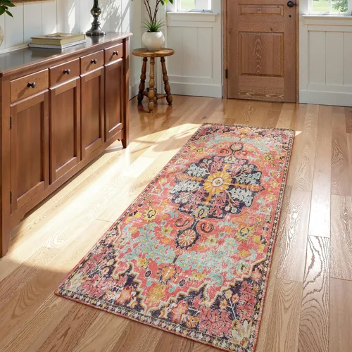 Vista 31 de Lahome Alfombra Floral Bohemio Medaillon - 2x3 Pequeña Alfombra de Baño Rosa Caliente, Alfombra de Cocina, Lavable a Máquina, Antideslizante, Suave