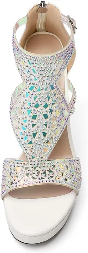 Vista 3 de Eldof Sandalias de tacón alto para mujer, sandalias de plataforma con tiras y puntera abierta, tacones de gladiador recortados con piedras