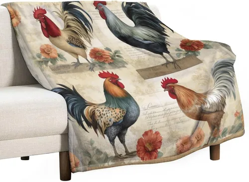 Vista 26 de Manta de gallo con encanto de campo, manta de forro polar de felpa de 30 x 40 pulgadas, manta de franela súper suave para decoración de sofá, cama