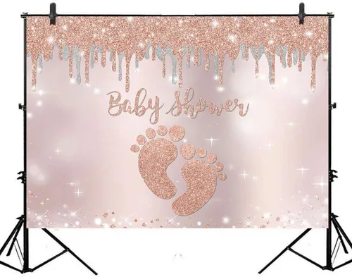 Vista 5 de Avezano Telón de fondo de baby shower de oro rosa para niña, decoración de fiesta de baby shower, 8 x 6 pies