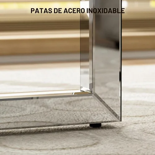 Vista 15 de IKIFLY Mesa de centro de cristal con tablas de vidrio de 2 niveles y patas de metal resistentes, mesa auxiliar rectangular de vidrio transparente