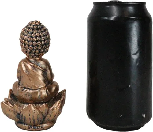 Vista 7 de Ebros Eastern Enlightenment Little Baby Jizo Buddha con cabeza Ushnisha sentado en flor de loto, quemador de incienso, quemador de incienso, estatua
