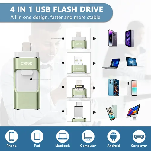 Vista 2 de Unidad flash de 256 GB [no requiere aplicación] diseñada para teléfono, tableta, Android y computadoras, lápiz fotográfico 4 en 1