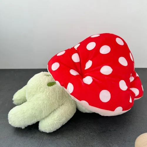 Vista 6 de Enivtfz Juguetes de peluche de rana, 10" linda rana con sombrero de hongo rojo animales de peluche, peluches kawaii, regalo para niños y niñas