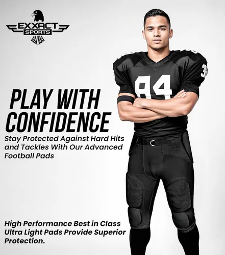 Vista 5 de Exxact Sports Proline Men's Integrated Football Pants with 7 Flex Pads Negro