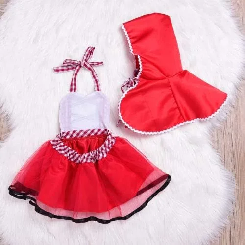 Vista 6 de Disfraz de Caperucita Roja para bebé, 2 piezas, delantal de sirvienta, capa de capa, disfraz de fiesta de Navidad