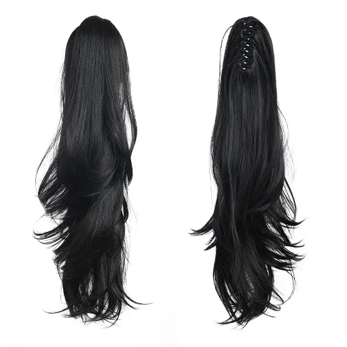Vista 31 de Extensiones de cola de caballo, extensiones de cabello de cola de caballo con clip de garra marrón oscuro para mujer, pieza de cabello rizado