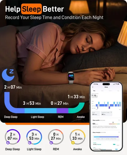 Vista 4 de WMK Reloj inteligente para mujer para responder/hacer llamadas, 1.85 pulgadas, reloj con Alexa integrado, monitor de frecuencia cardíaca del sueño