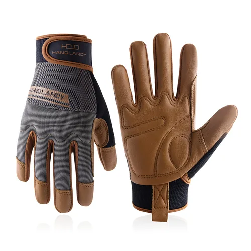 Vista 10 de HANDLANDY Guantes de trabajo de agarre para mujeres y hombres, guantes de trabajo de seguridad y utilidad para jardín, guantes de mecánicos Negro