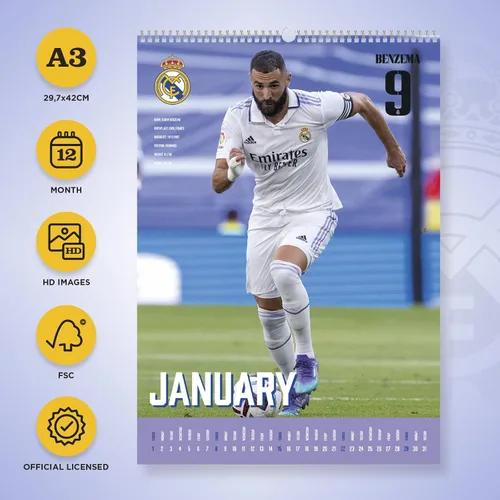 Vista 2 de Grupo Erik Real Madrid - Calendario de pared A3 2023 FSC 11.7 x 16.5 pulgadas - 11.7 x 16.5 in Agenda de 12 meses Calendario A3 2023