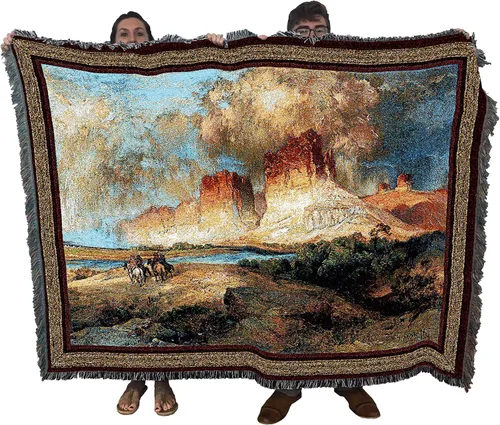Vista 10 de Pure Country Weavers Casa Bonita Manta – Tapiz de regalo escénico del suroeste tejido de algodón, fabricado en los Estados Unidos (72 x 54 pulgadas)