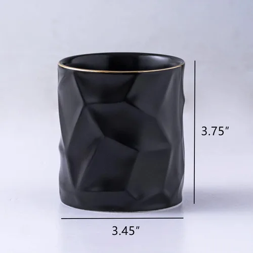 Vista 2 de Soporte redondo irregular de cerámica para escritorio, lindo soporte de línea dorada, organizador de escritorio para hombres y mujeres (negro)