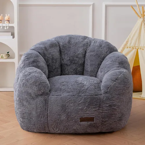 Vista 8 de MAXYOYO Puf para niños, sofá de puf en forma de floral, sofá de felpa de piel sintética para niños y niñas, sofá acogedor para guardería, Beige
