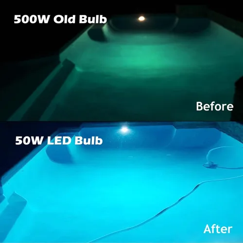 Vista 4 de Bombilla LED de piscina de 12 V, 50 W, 5000 lúmenes, 6000 K, luz diurna blanca LED para piscina, reemplaza hasta 200-800 W bombilla tradicional