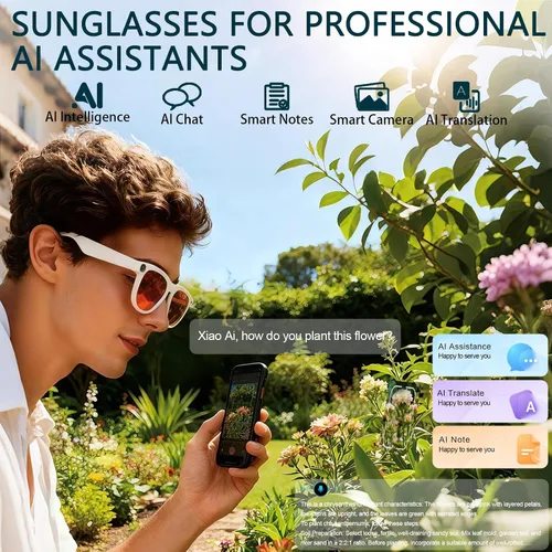 Vista 6 de Gafas Inteligentes con Cámara Gafas AI Gafas Bluetooth Lentes Reemplazables, Batería de 48H para Viajes, Conferencias y Vlogging. Traducción, Blanco
